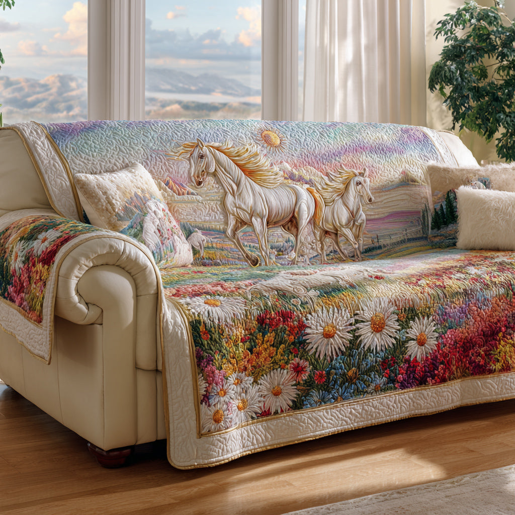 Bloom Horse Meadow Quilted Sofa Cover Nice Couch Covers Horse Gifts For Adults
