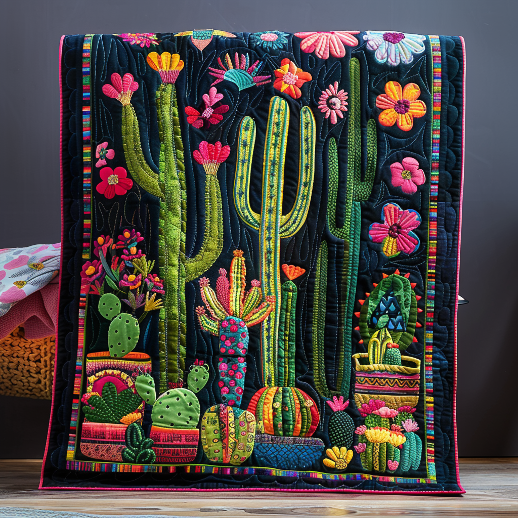 Blooming Cactus Vibrant Quilted Blanket Comforter Sets Queen Present For Mom