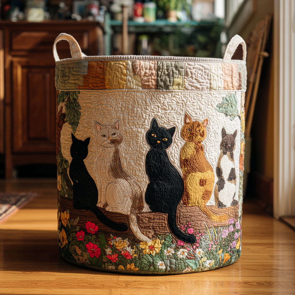 Blooming Paws Quilted Laundry Basket Luxury Quilted Storage Basket Gift for Home Decor Lovers