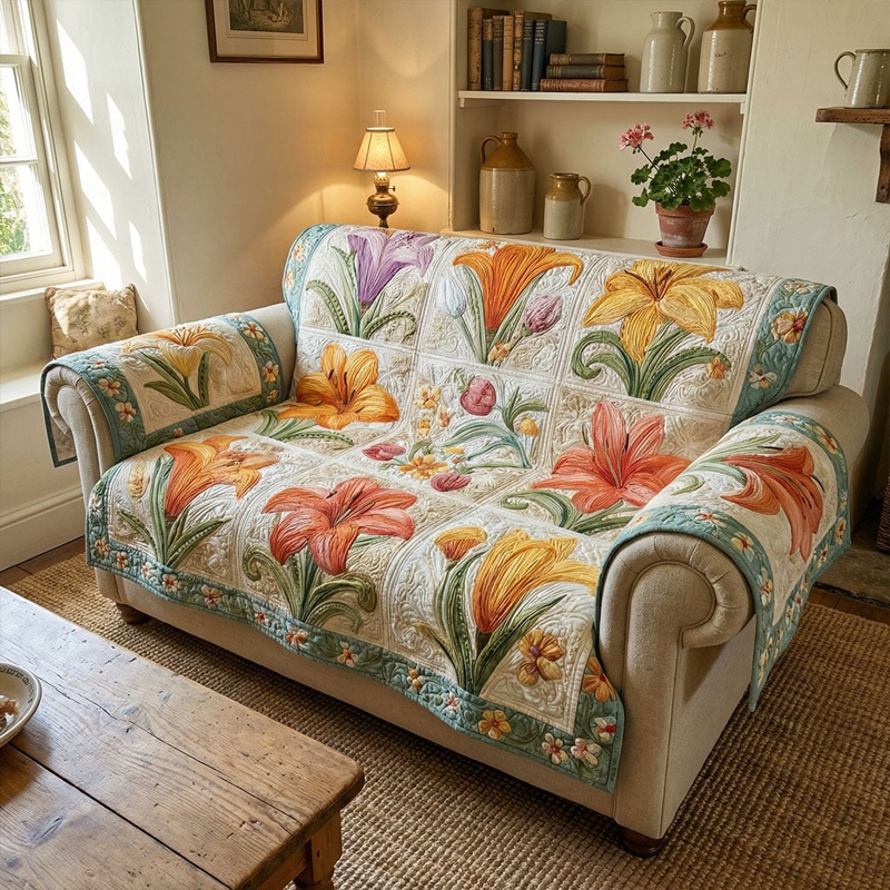 Blooming Porch Delight Quilted Sofa Cover Floral Furniture Decor Gift For Home Lovers