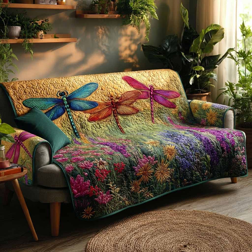 Blooming Wings Quilted Sofa Cover Best Sofa Slipcovers Dragonfly Themed Gifts