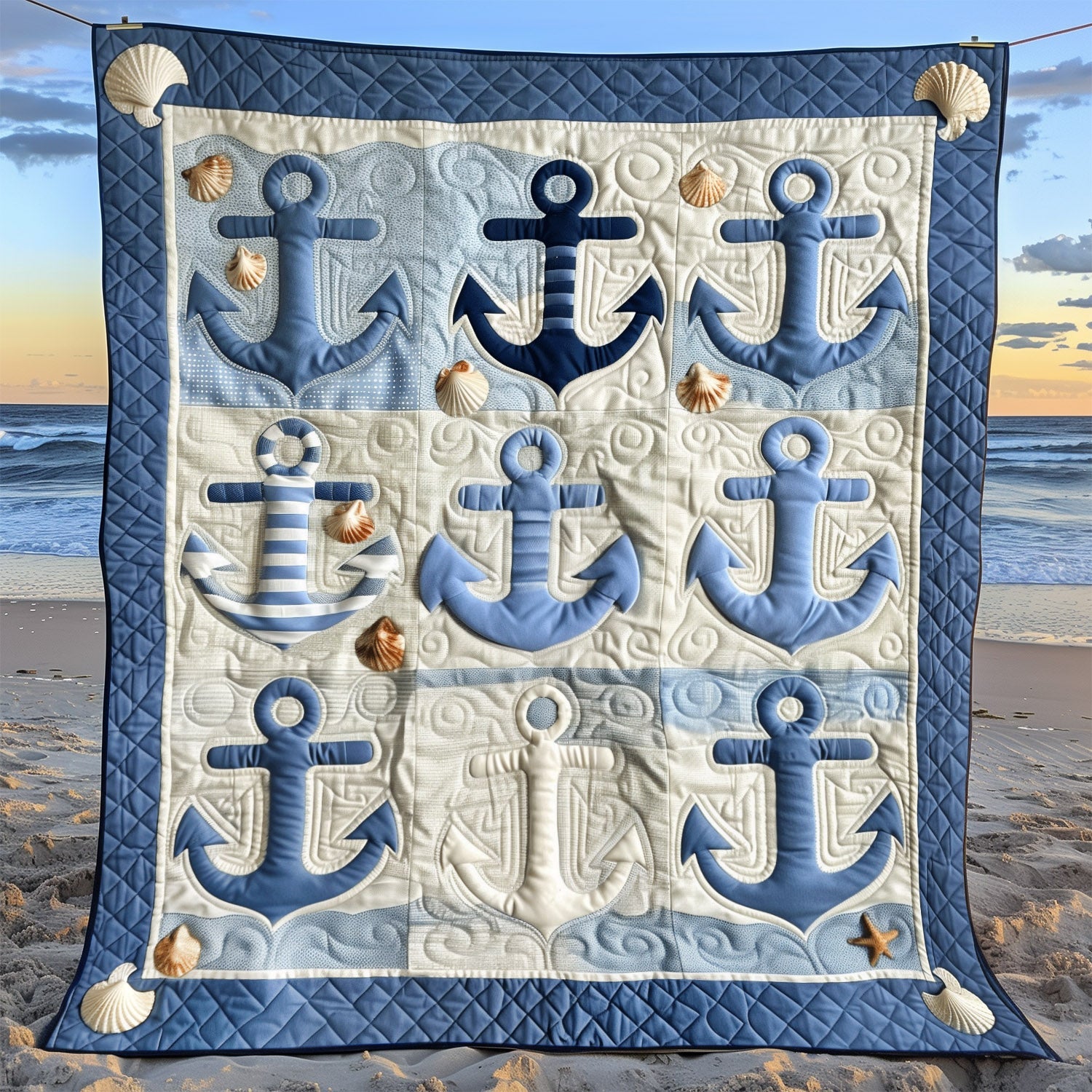 Blue Anchors Quilted Blanket Bedroom Decor Anchor Gifts Ocean