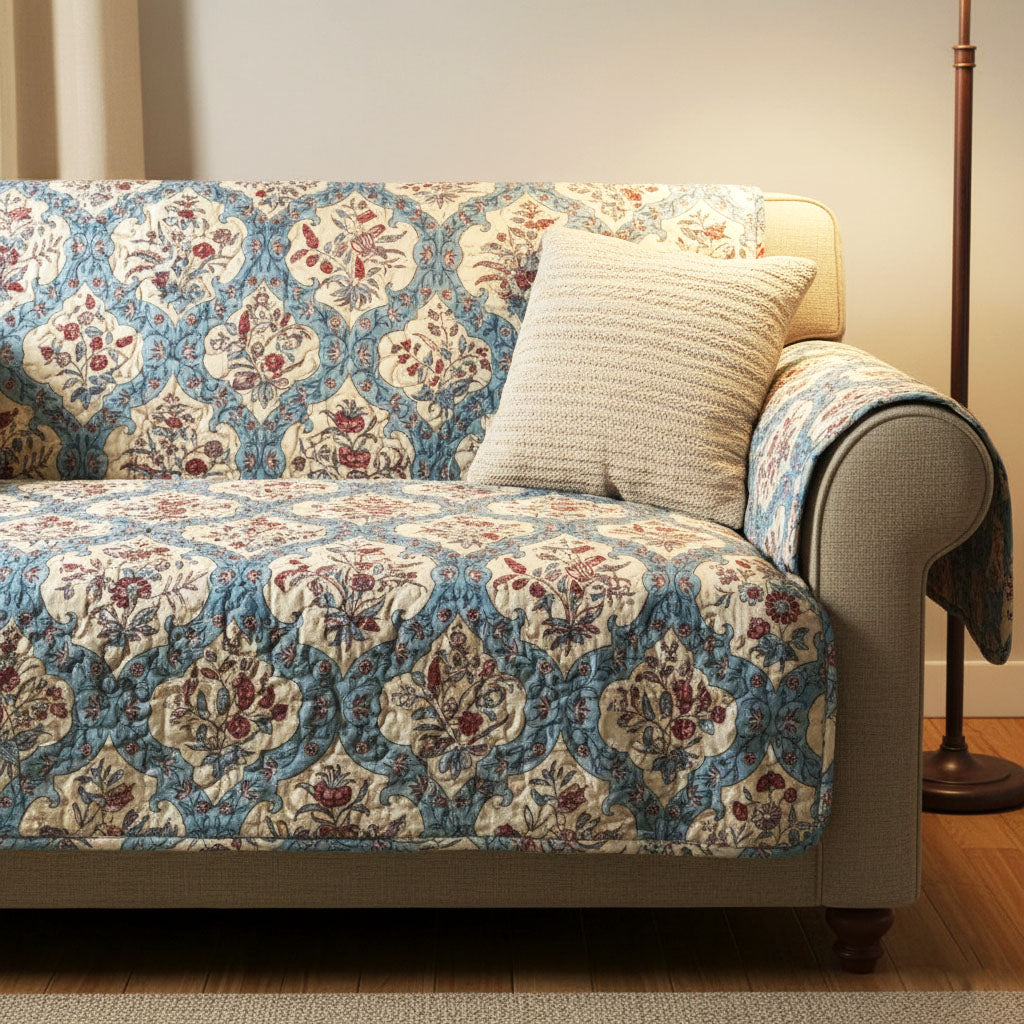 Blue Blossom Quilted Sofa Cover Couch Slipcovers Bonus Mom Gifts Mother's Day Ideas