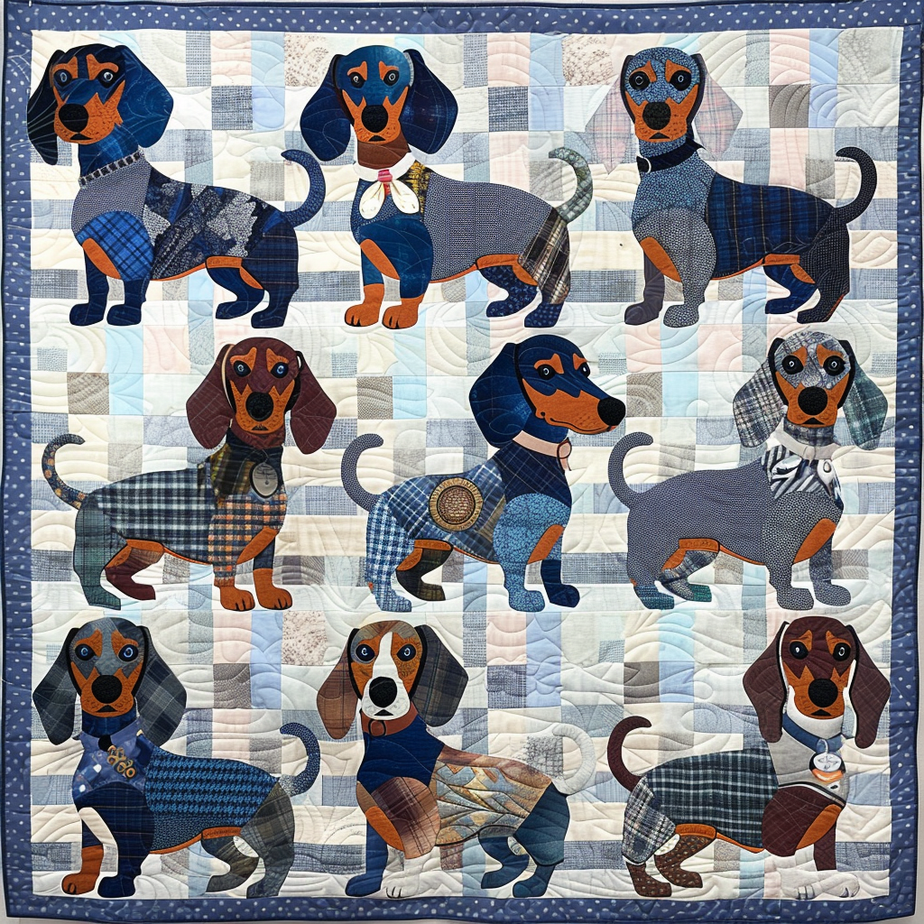 Blue Dachshunds Quilted Blanket Best King Sheet Set Dachshund Themed Gifts
