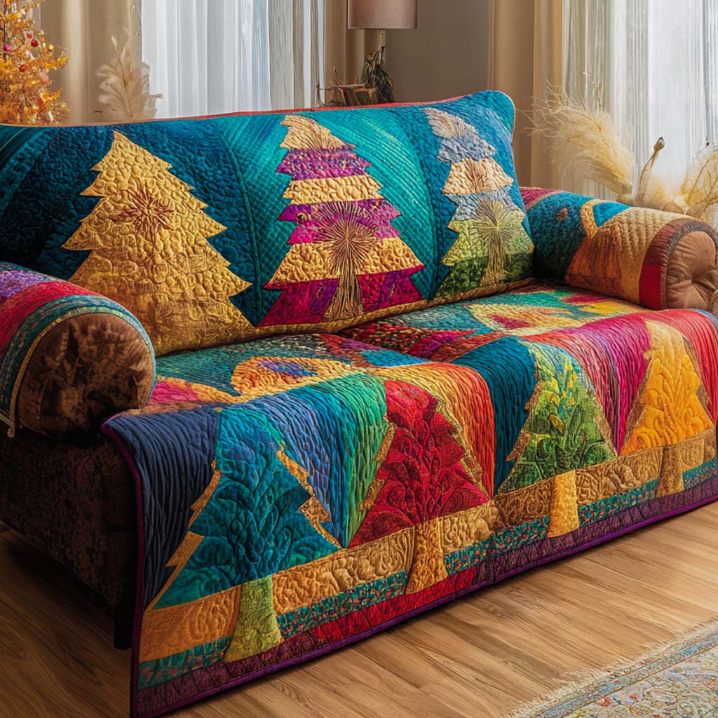 Blue Festive Tree Quilted Sofa Cover Santa Sofa Cover Christmas Ideas