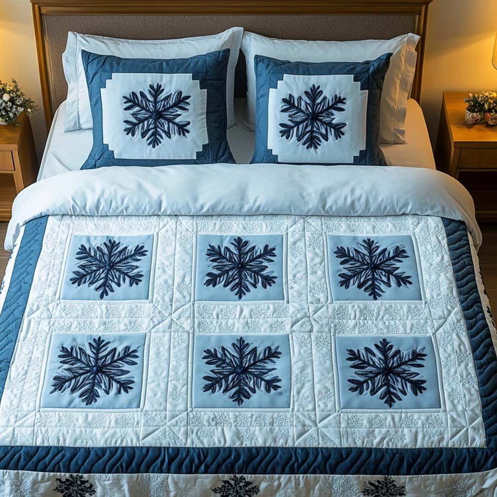 Blue Frost Quilted Bedding Set Winter Bedroom Decor Cozy Home Gift For Her