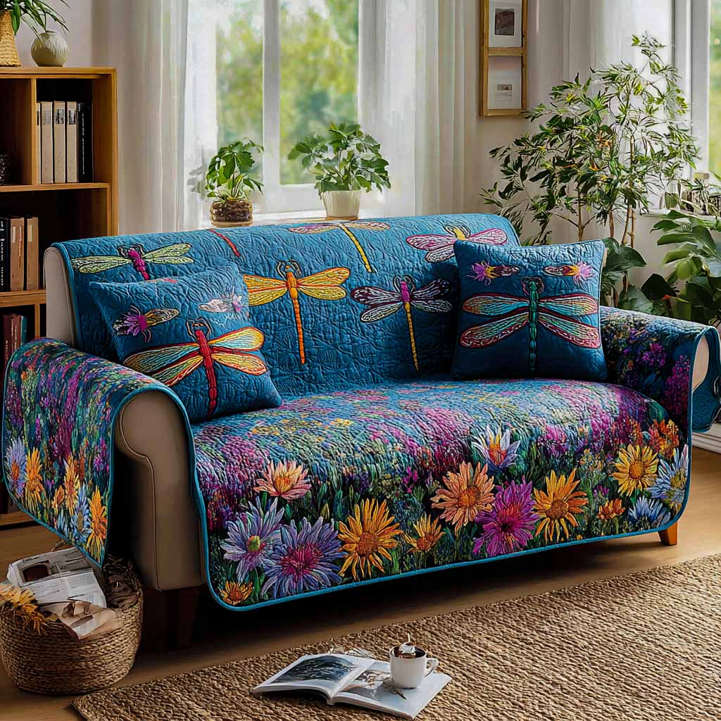 Blue Garden Quilted Sofa Cover Best Slip Covers For Furniture Unique Dragonfly Gifts