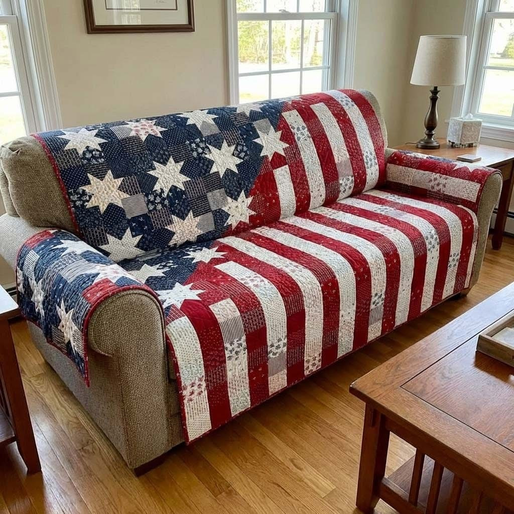 Blue Haven Quilted Sofa Cover Patriotic Sofa Protector Best 4th Of July Gifts For Dad