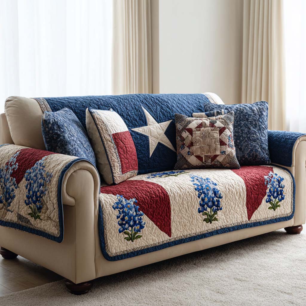 Blue Liberty Quilted Sofa Cover Indoor Decor Texas Gifts For Out Of Towners