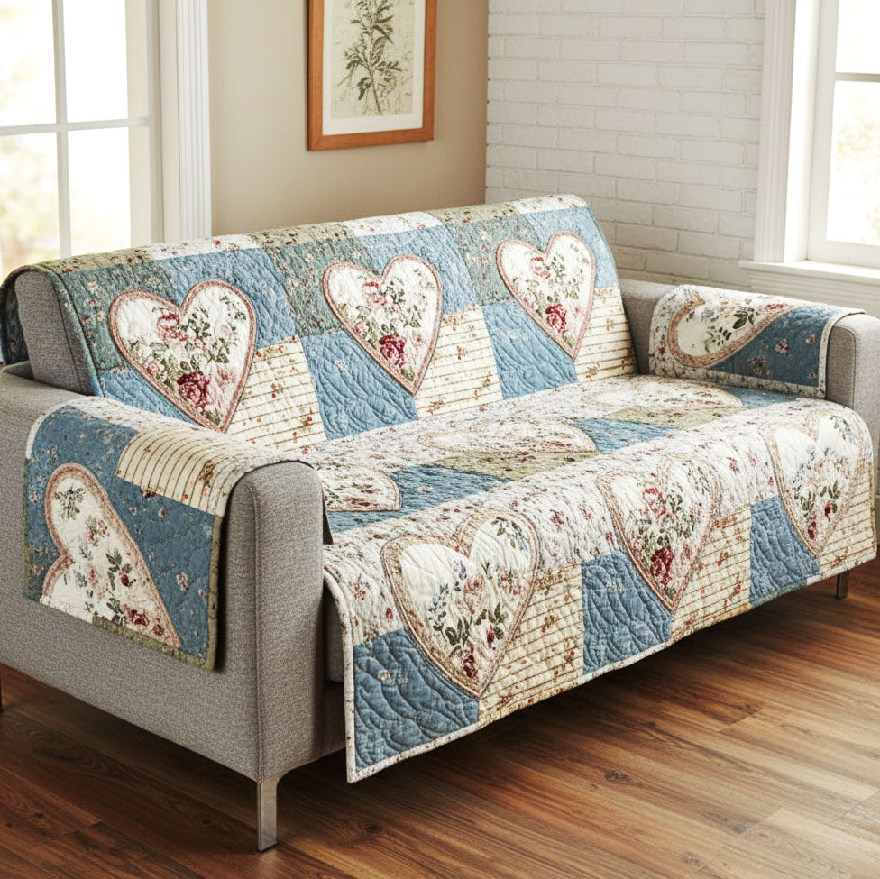Blue Meadow Love Quilted Sofa Cover Recliner Couch Covers Valentine Day Ideas For Her
