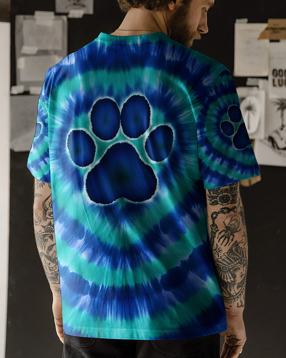 Blue Teal Paw Tie Dye T-Shirt Best Merch Outfits Gifts For Him Her - Image 2