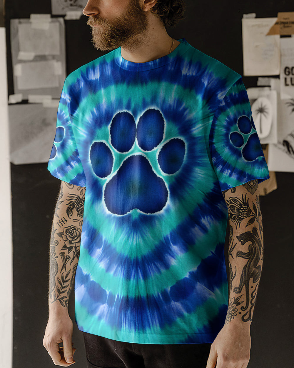 Blue Teal Paw Tie Dye T-Shirt Best Merch Outfits Gifts For Him Her