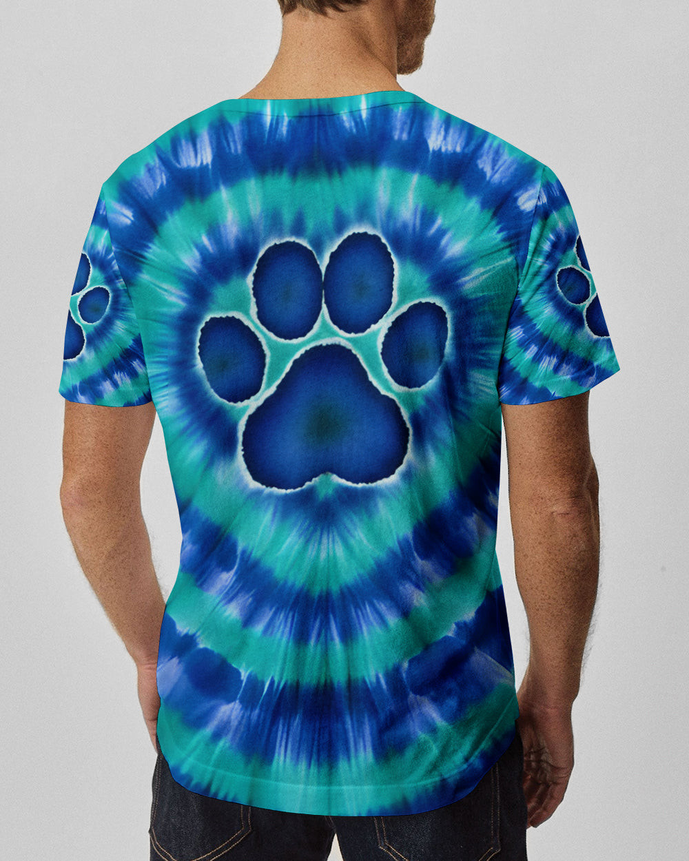 Blue Teal Paw Tie Dye V-Neck T-Shirt Clothing Perfect Gift Ideas For Him Her - Image 2