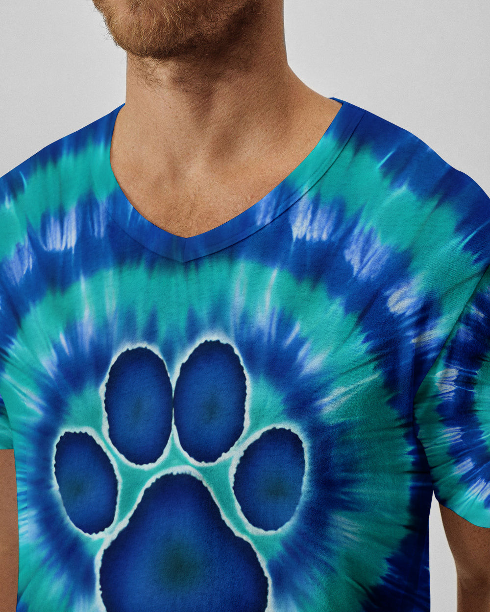 Blue Teal Paw Tie Dye V-Neck T-Shirt Clothing Perfect Gift Ideas For Him Her