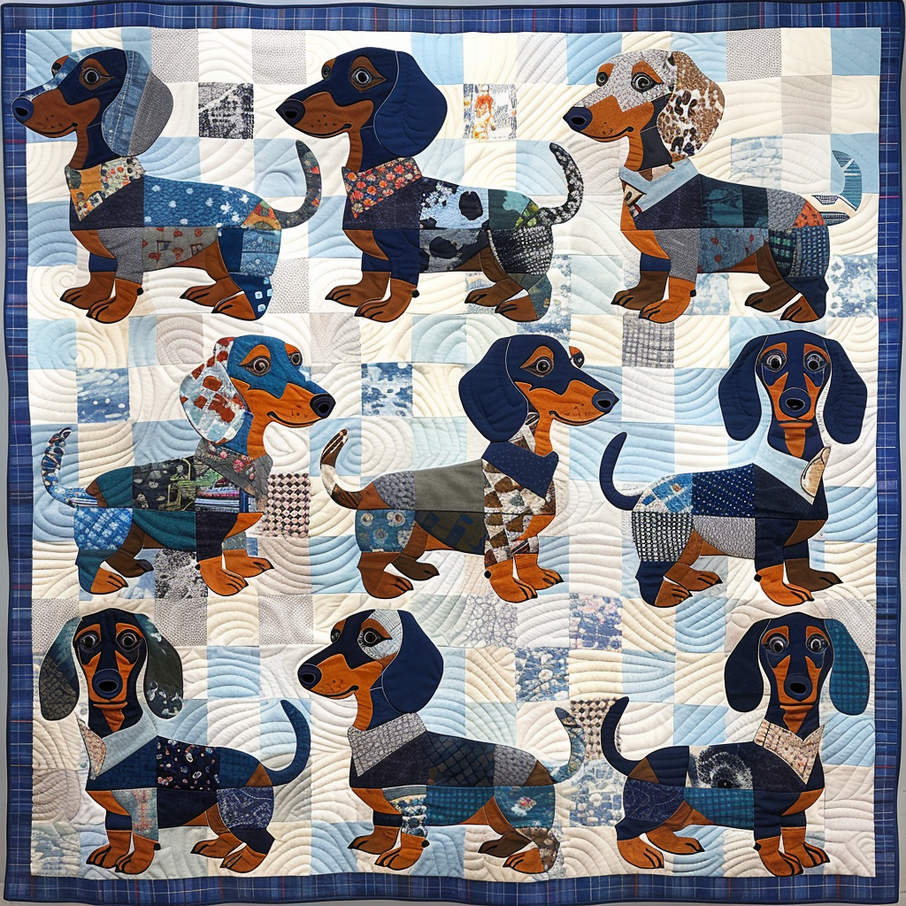 Blue Wiener Puppies Quilted Blanket Bed Decor Sausage Dog Themed Gifts