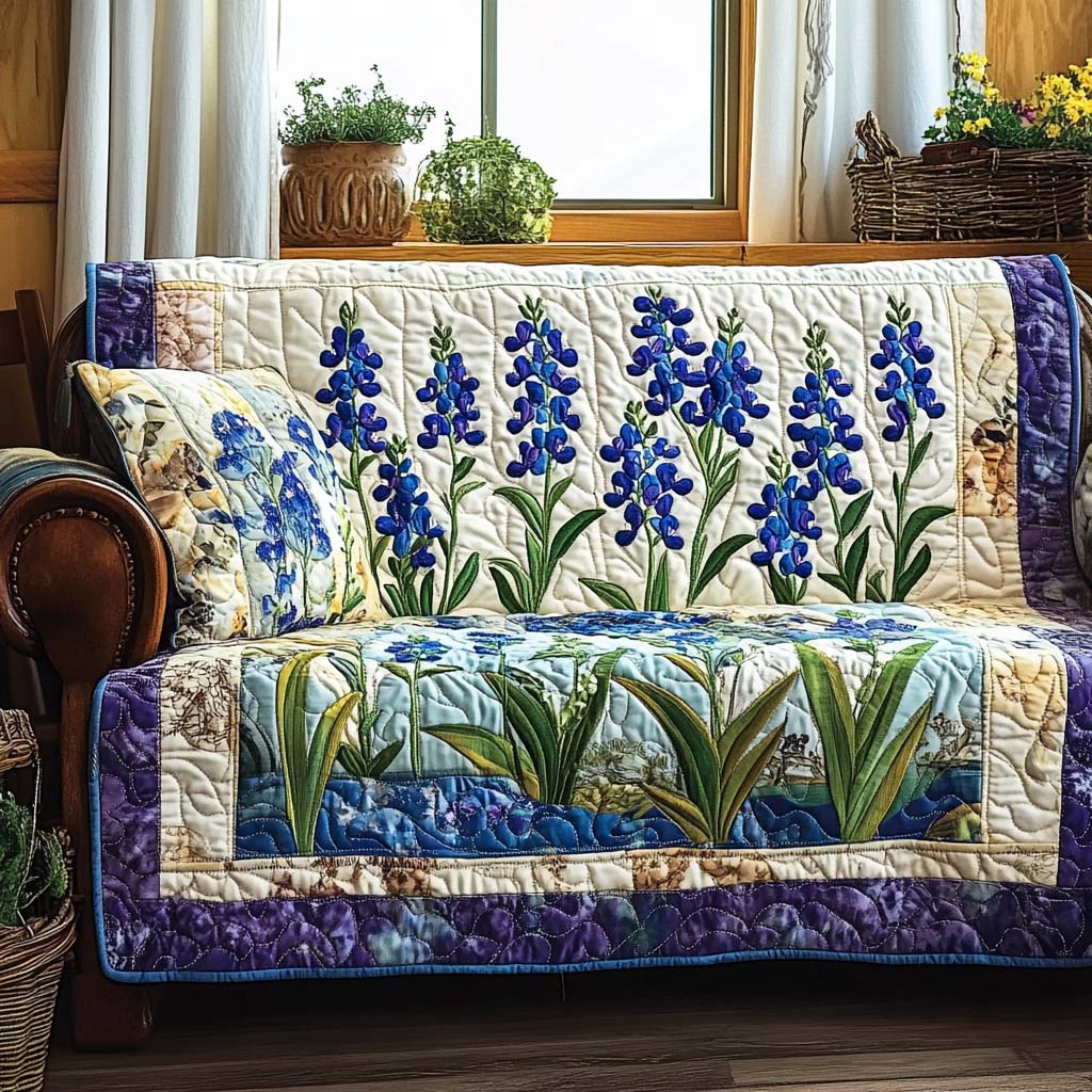 Bluebonnet Bloom Quilted Sofa Cover Sofa Chaise Cover Texas Themed Gifts