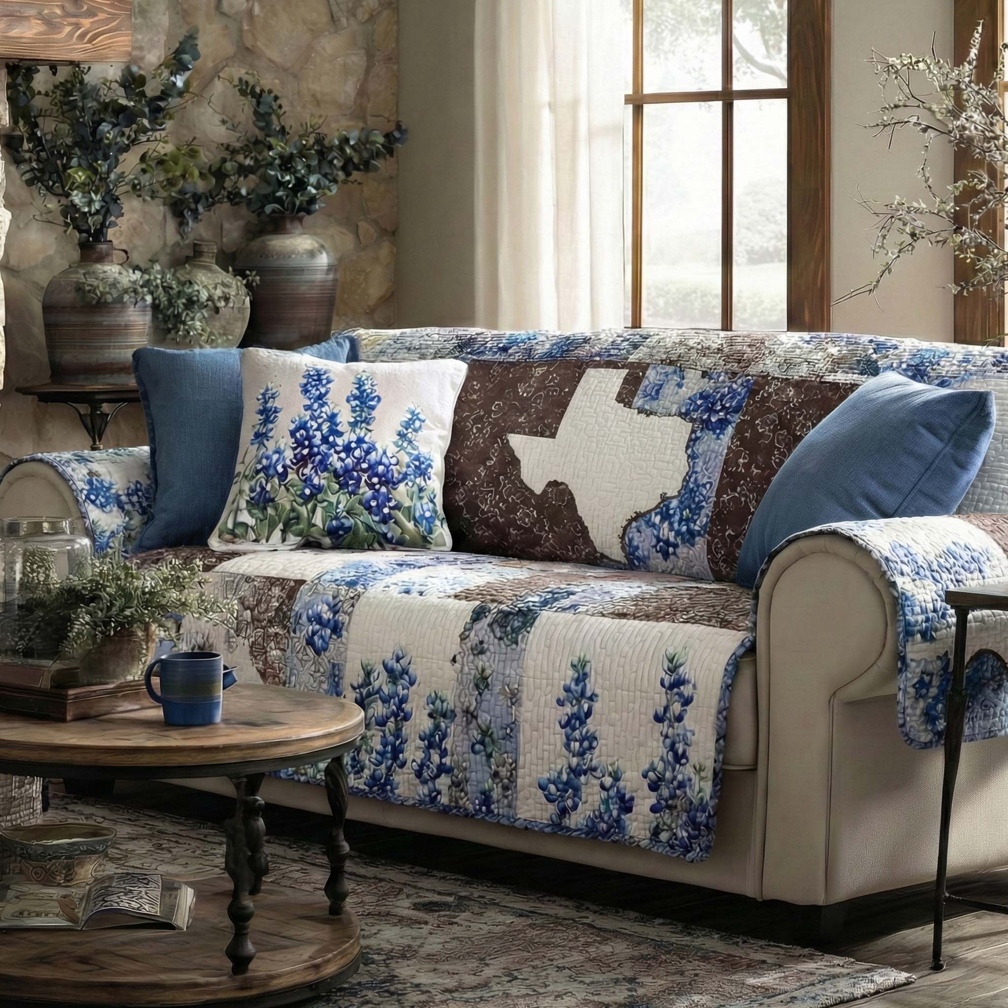 Bluebonnet Ranch Quilted Sofa Cover Covers For Sofas Patriotic Texan Gifts