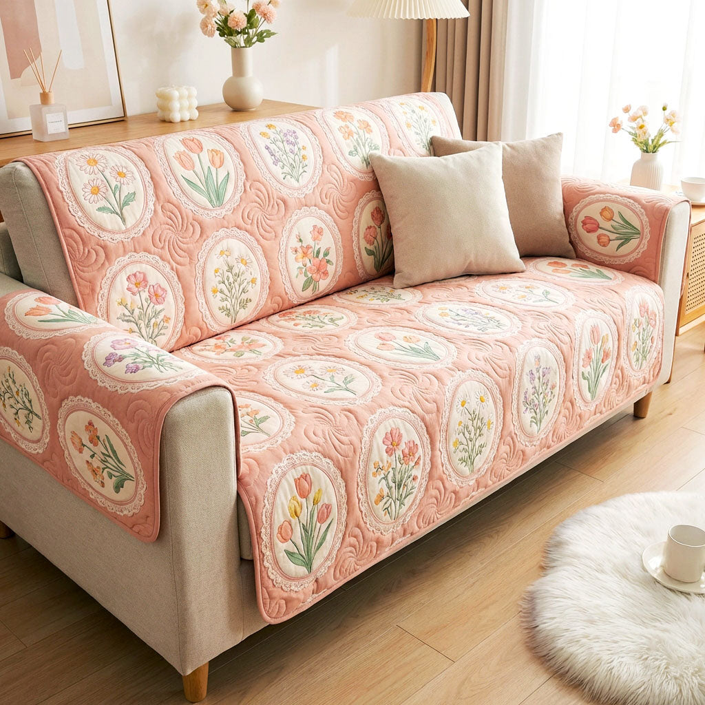 Blush Garden Charm Quilted Sofa Cover Cool Sofa Covers Gifts For Expecting Mothers