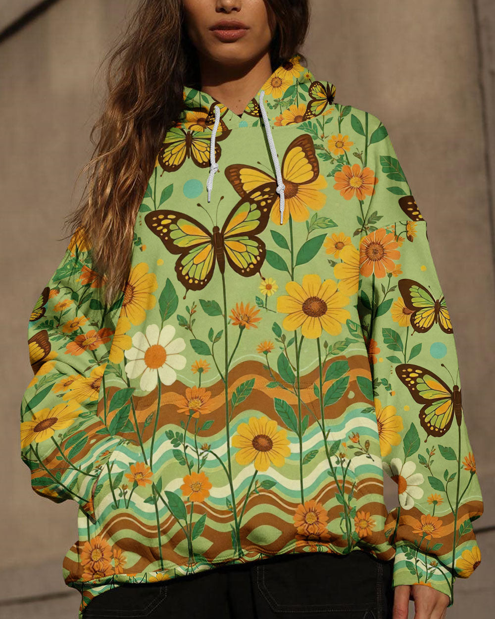 Boho Butterfly Hippie Hoodie Unique Patterns Clothing Gift For Sister