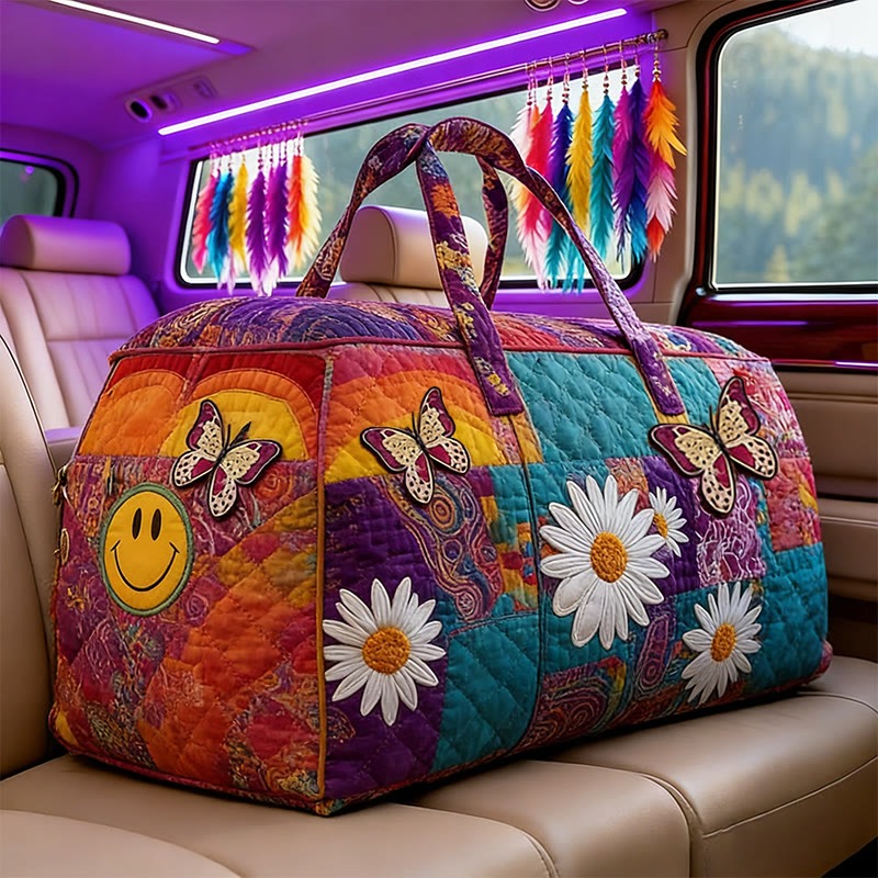 Boho-style Butterflies And Flowers Quilted Duffle Bag Colorful Bag For Travel Gift For Her