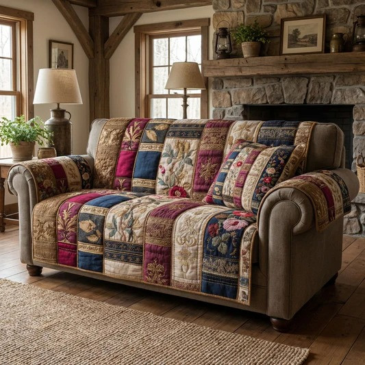 Book Haven Quilted Sofa Cover Cat Lover Home Decor Gift For Cozy Living Room