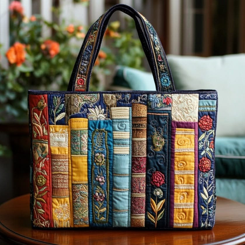 Book Quilted Tote Bag Book Spine Tote Bag Christmas Gifts For Book Lovers