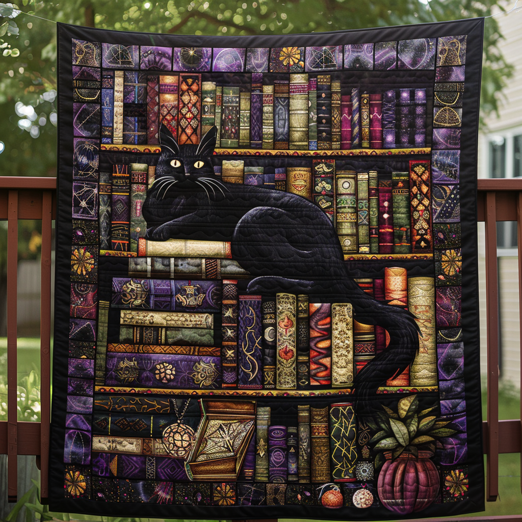 Bookshelf Purr-suit Quilted Blanket Aesthetic Room Decor Cat Love Gifts Items