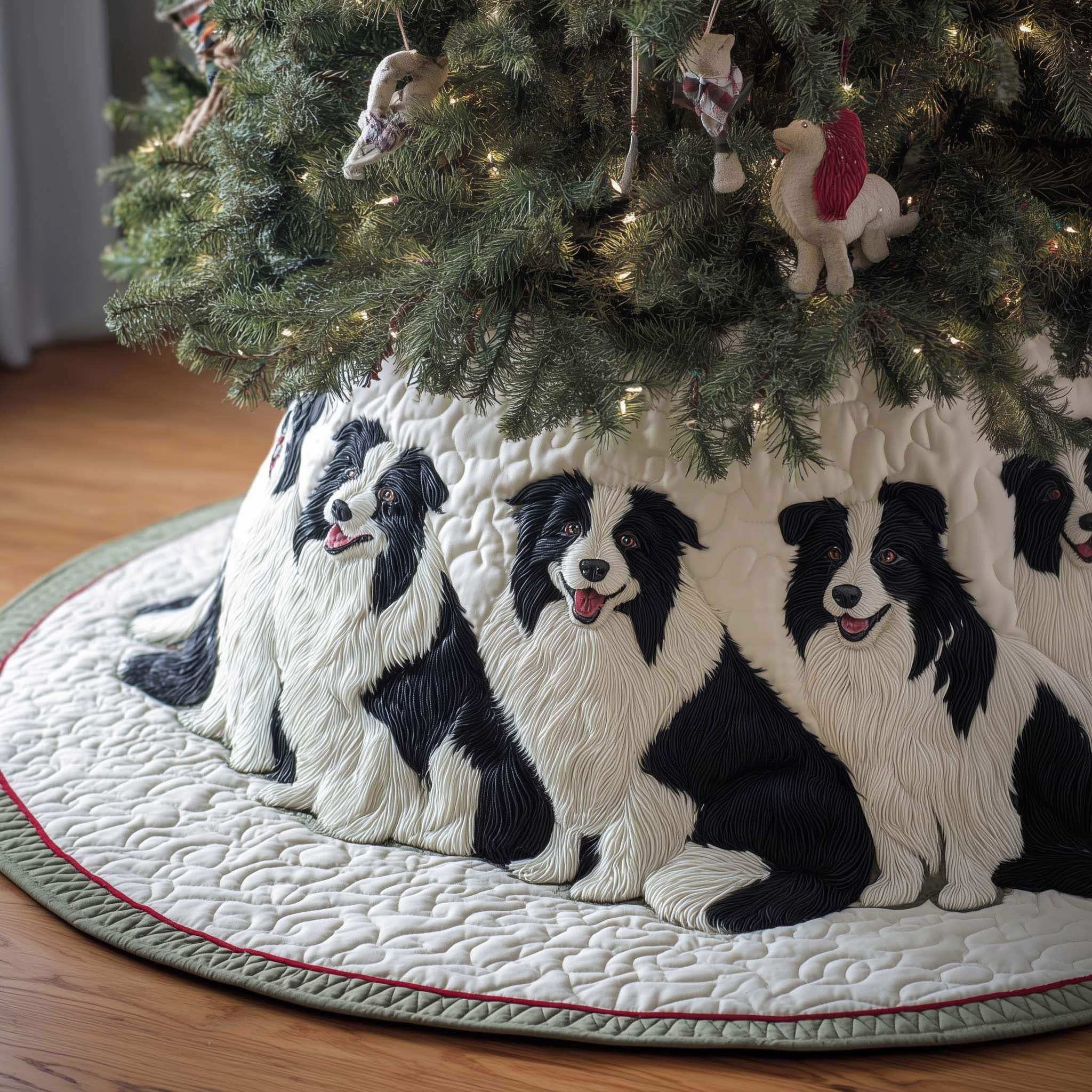 Border Collie Christmas Tree Skirt Animal Themed Xmas Tree Surround Gifts For Collie Lovers