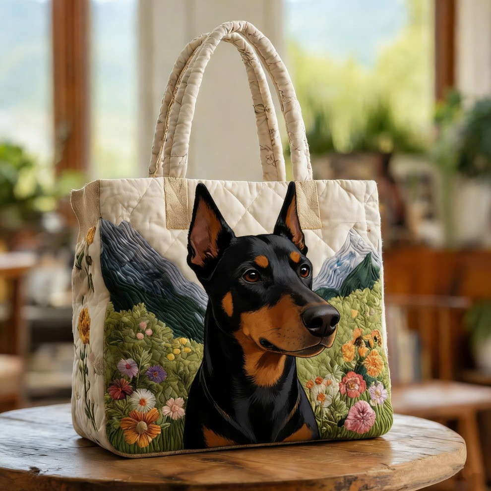 Border Doberman Quilted Tote Bag Unique Animal Totes Gifts For Border Doberman Lovers