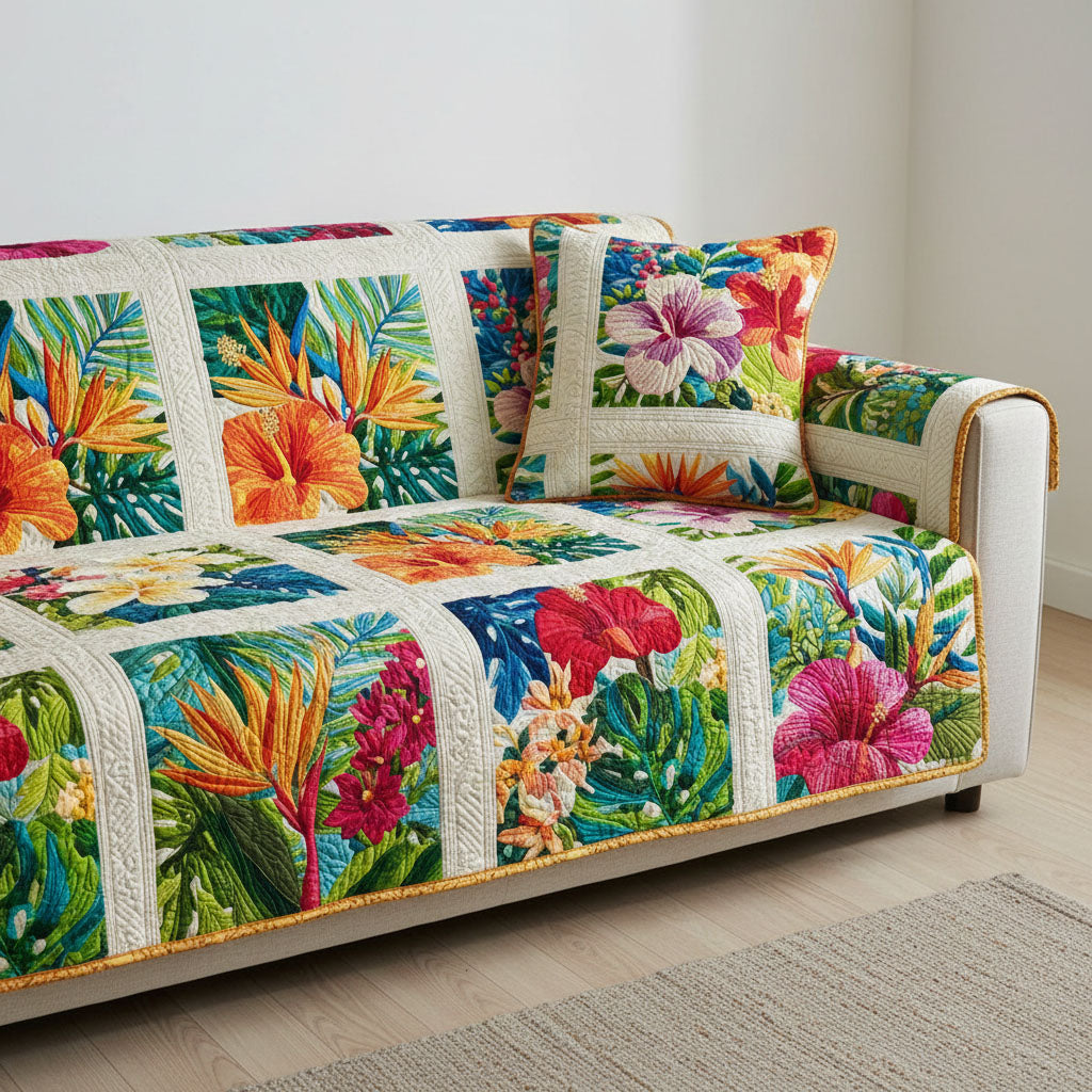 Botanical Charm Quilted Sofa Cover Sofa Slip Covers Unique Gifts For Mom