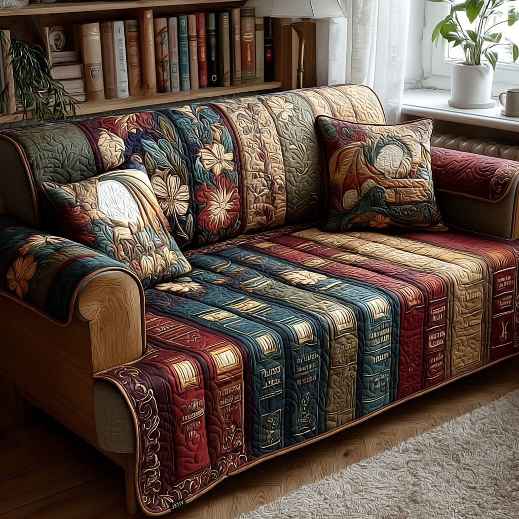 Bound Wisdom Quilted Sofa Cover Holiday Living Room Decor Gifts For Readers