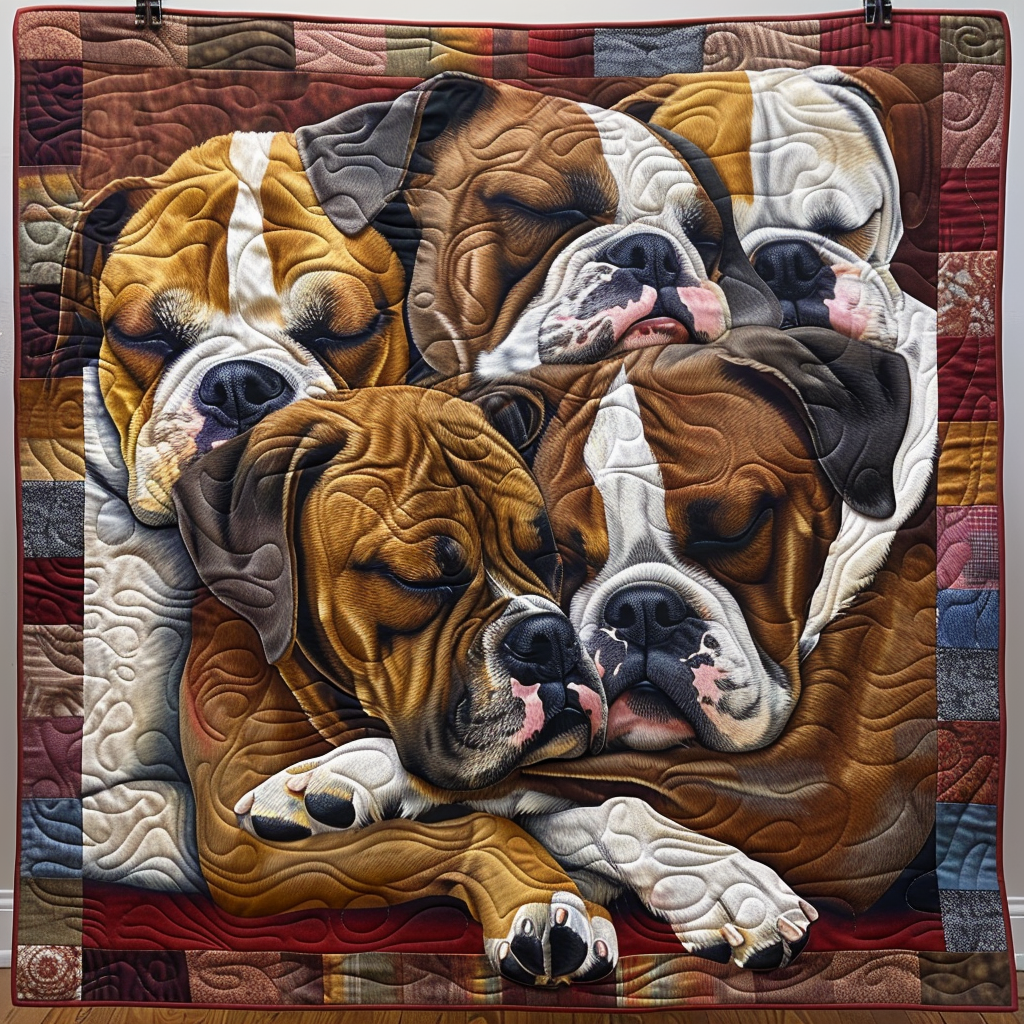 Boxer Bliss Quilted Blanket Queen Bed Set Best Presents For Dog