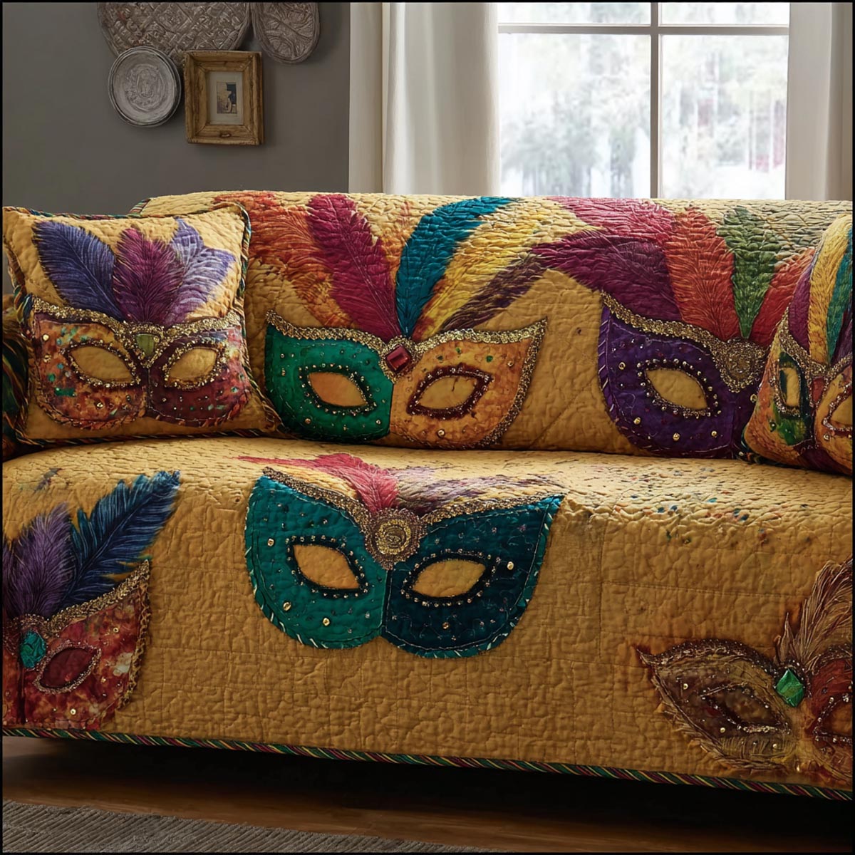 Bright Carnival Quilted Sofa Cover Home Decor Items Mardi Gras Gift Ideas