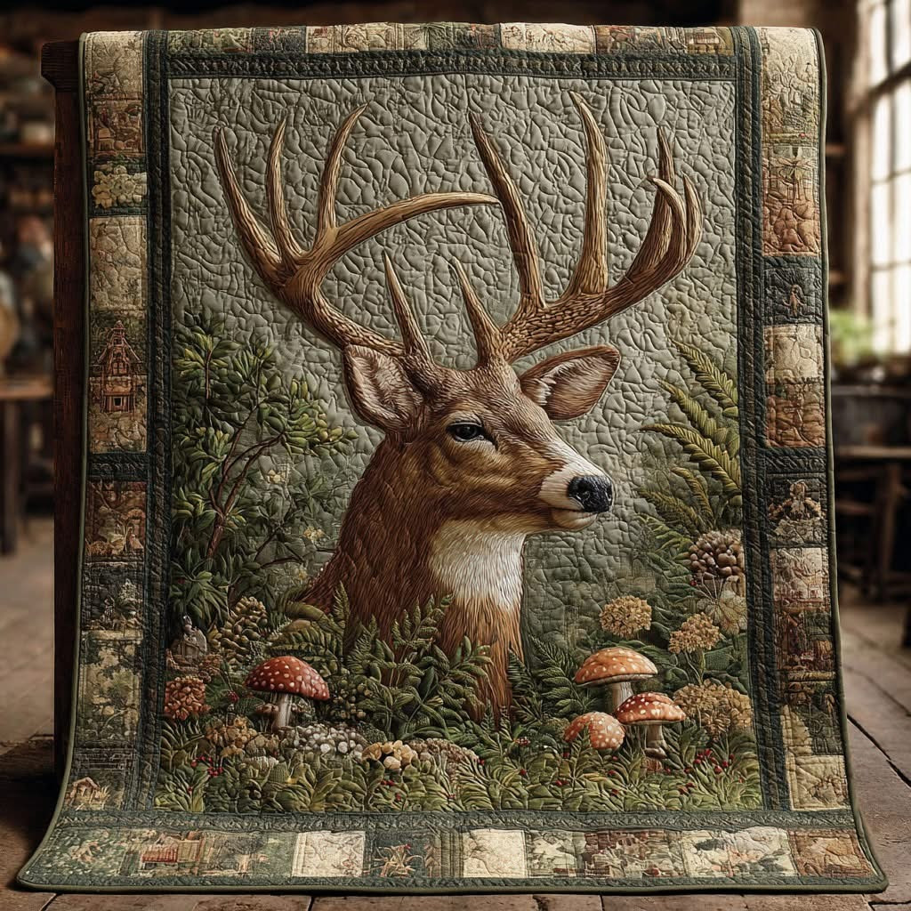 Buck Backcountry Quilted Blanket Rustic Themed Throw Blanket Gifts For Deer Lovers