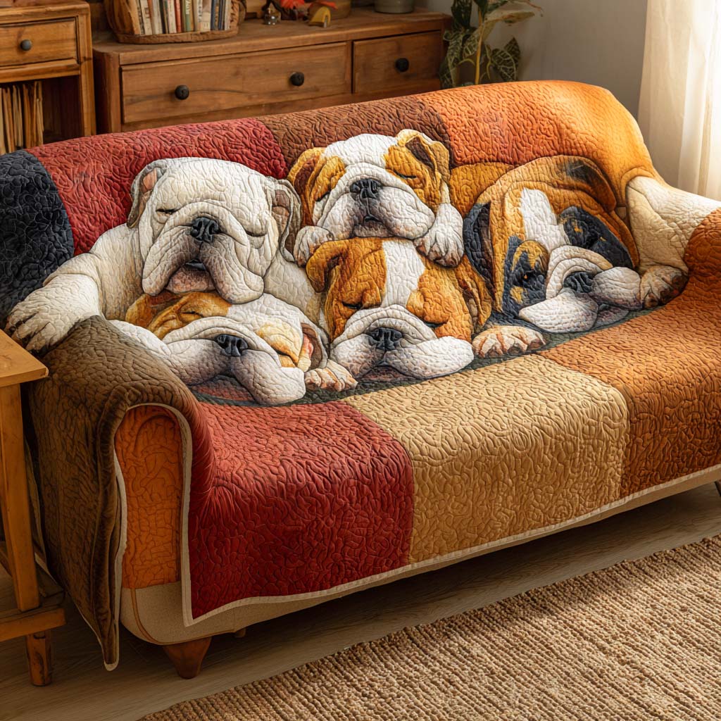 Bulldog Nap Haven Quilted Sofa Cover Living Room Decorations Gifts For Frenchie Lovers