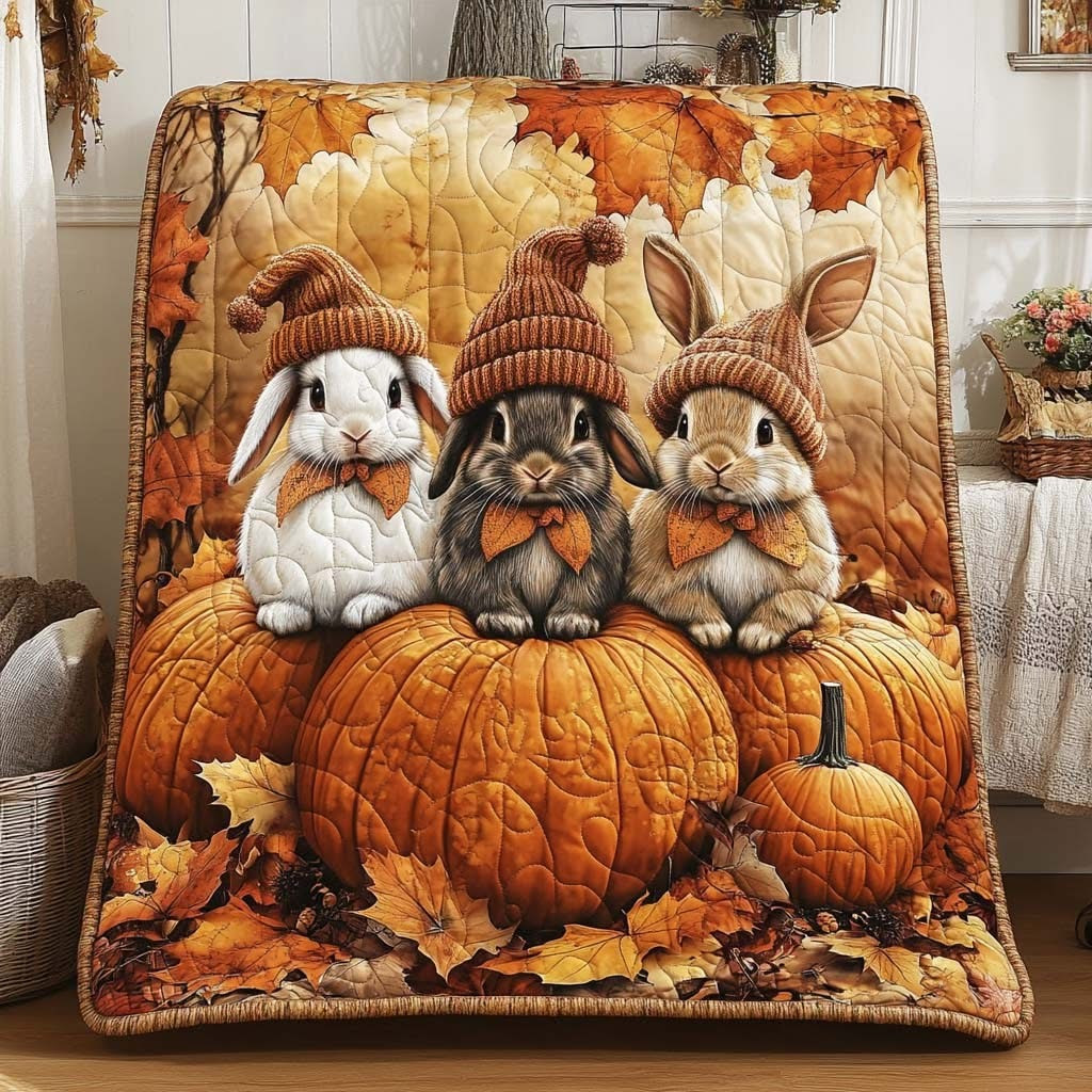Bunny Arvest Bunny Time Pumpkin Fall Quilt Blanket Thanksgiving Happy Easter Gift Ideas