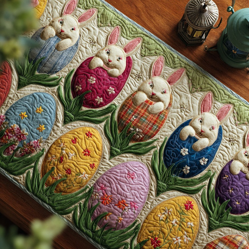 Bunny Blossom Lane Quilted Table Runner Easter Spring Table Decor Gift For Easter Lovers