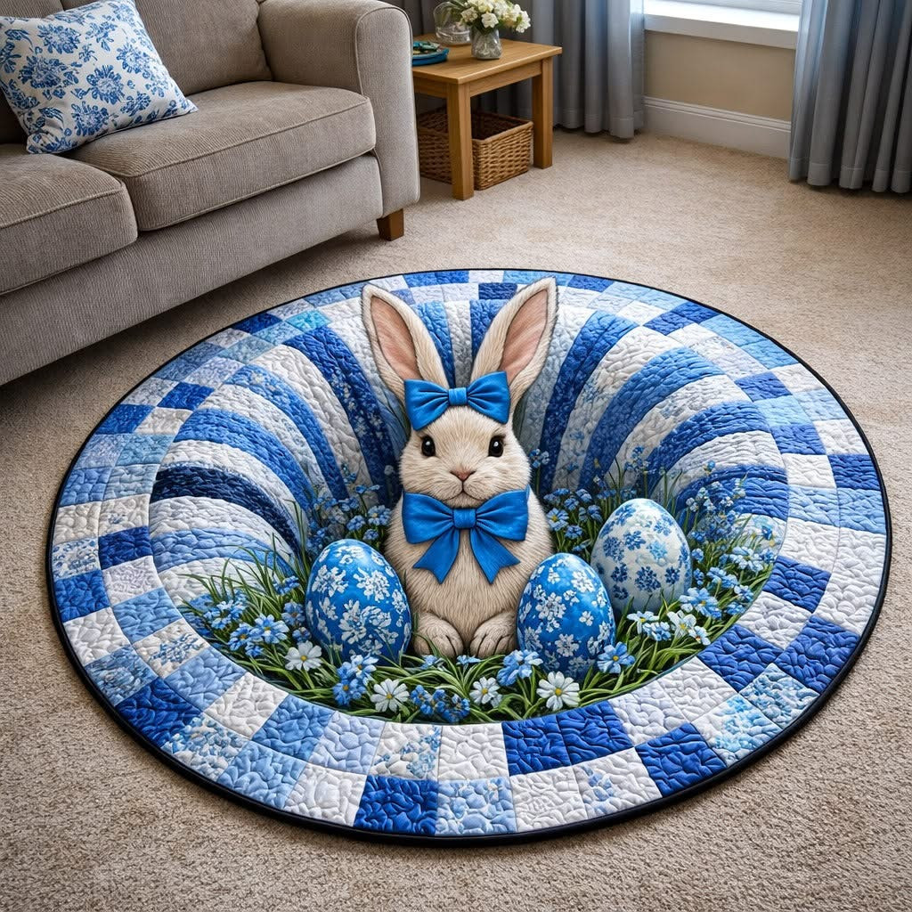 Bunny Spring Hopper Quilted Round Mat Cute Circle Rugs Best Easter Gifts