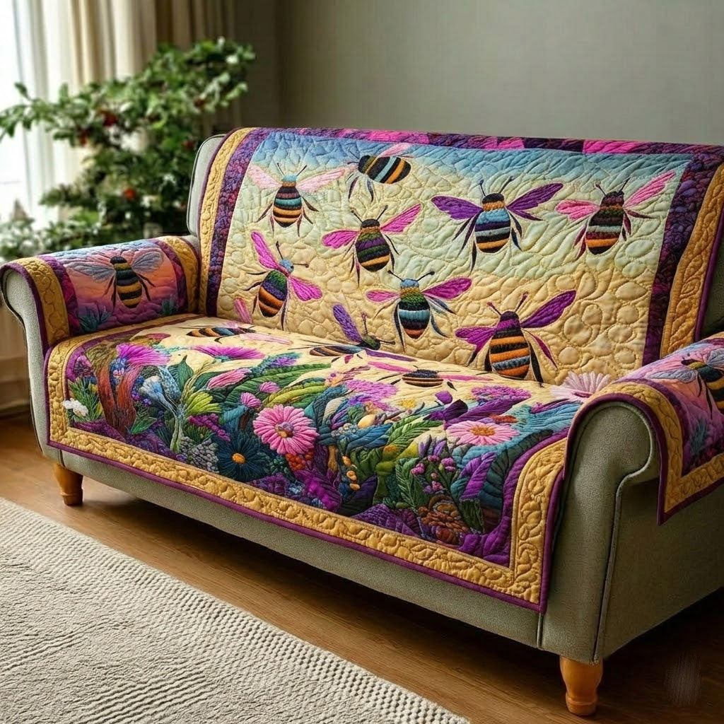 Busy Bees Quilted Sofa Cover Living Room Decorations Best Bee Gifts