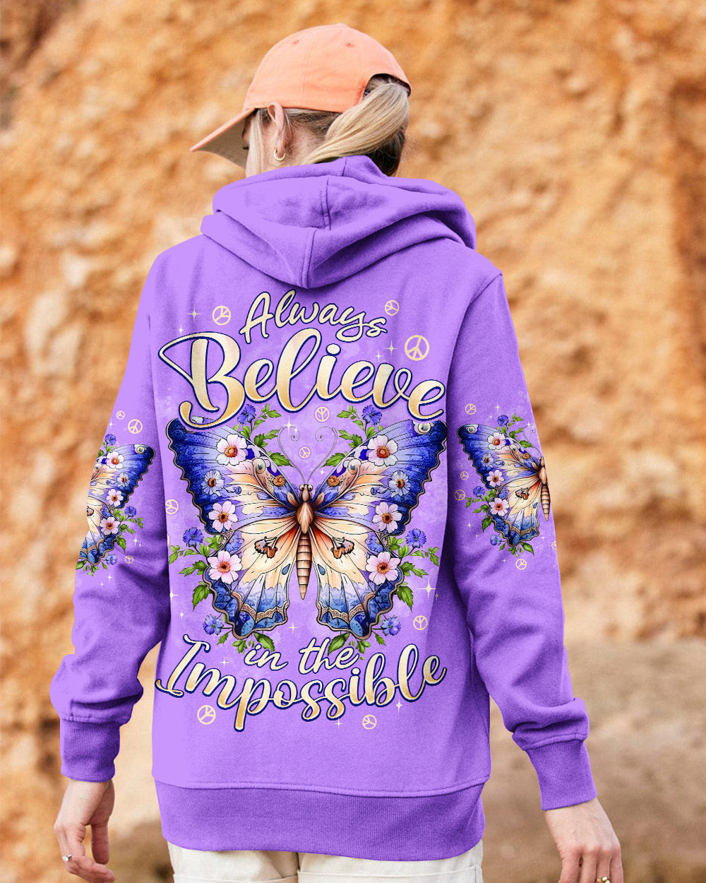 Butterfly Always Believe In The Impossible Zipper Hoodie Inspirational Floral Gift For Dreamers - Image 2