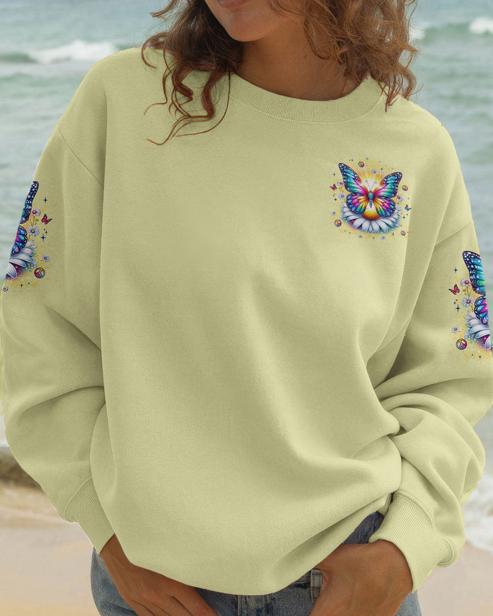 Butterfly Be You The World Will Adjust Sweatshirt Colorful Butterfly Daisy Merch Gift For Mom - Image 2