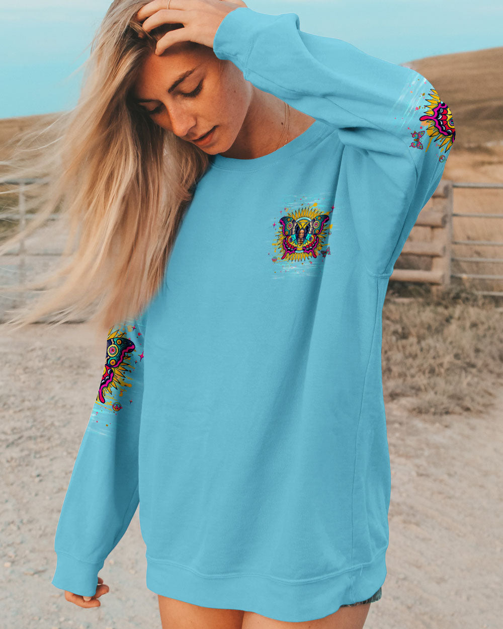Butterfly Be You The World Will Adjust Sweatshirt Vibrant Butterfly Sunflower Gift For Sister - Image 2