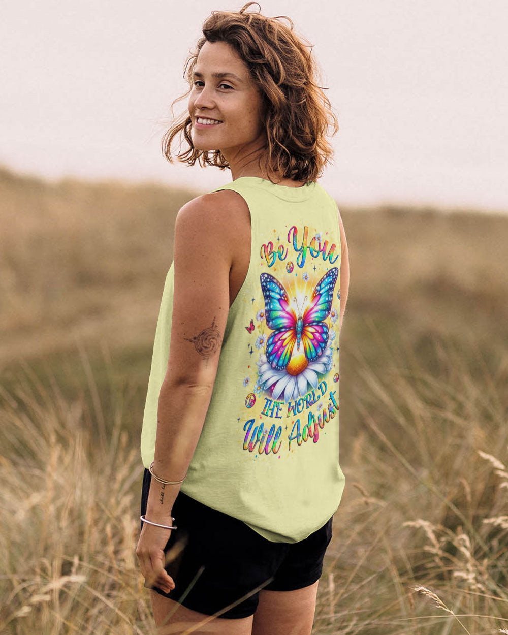 Butterfly Be You The World Will Adjust Tank Top Colorful Butterfly Daisy Clothing Gift Ideas