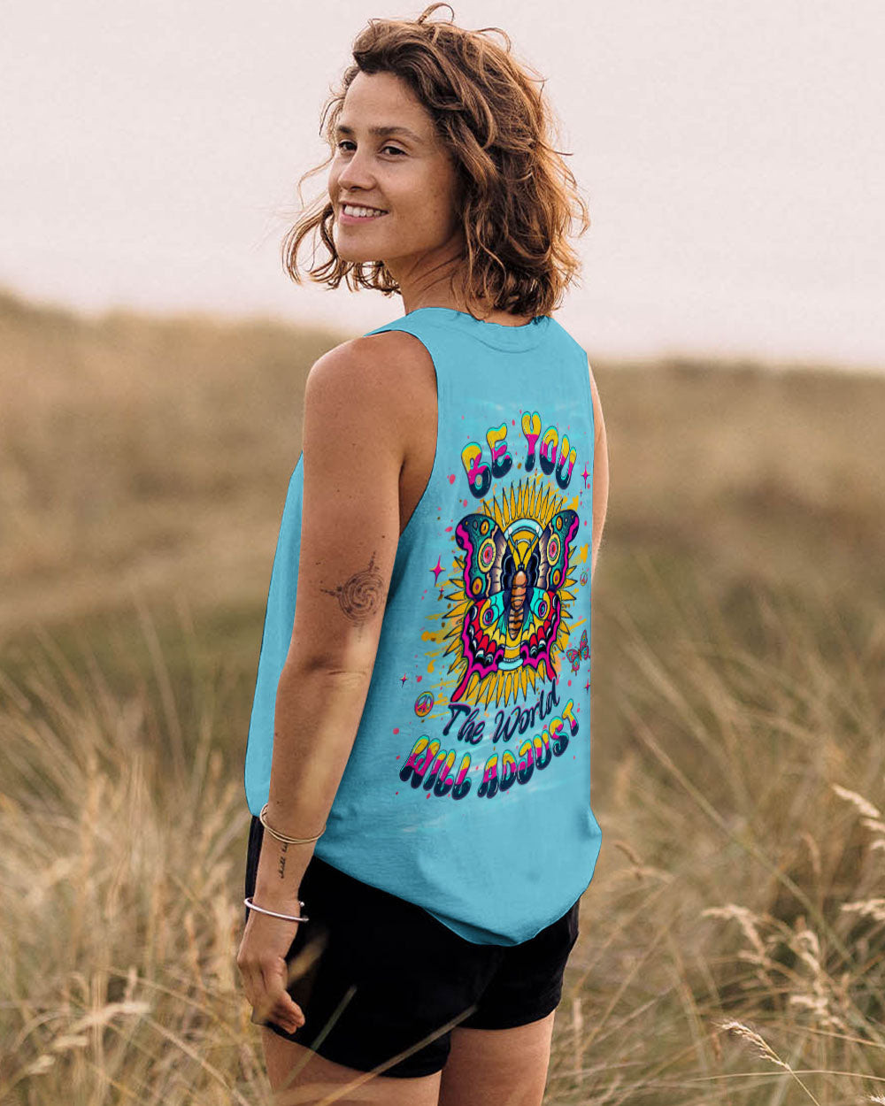 Butterfly Be You The World Will Adjust Tank Top Vibrant Butterfly Sunflower Gift For Women
