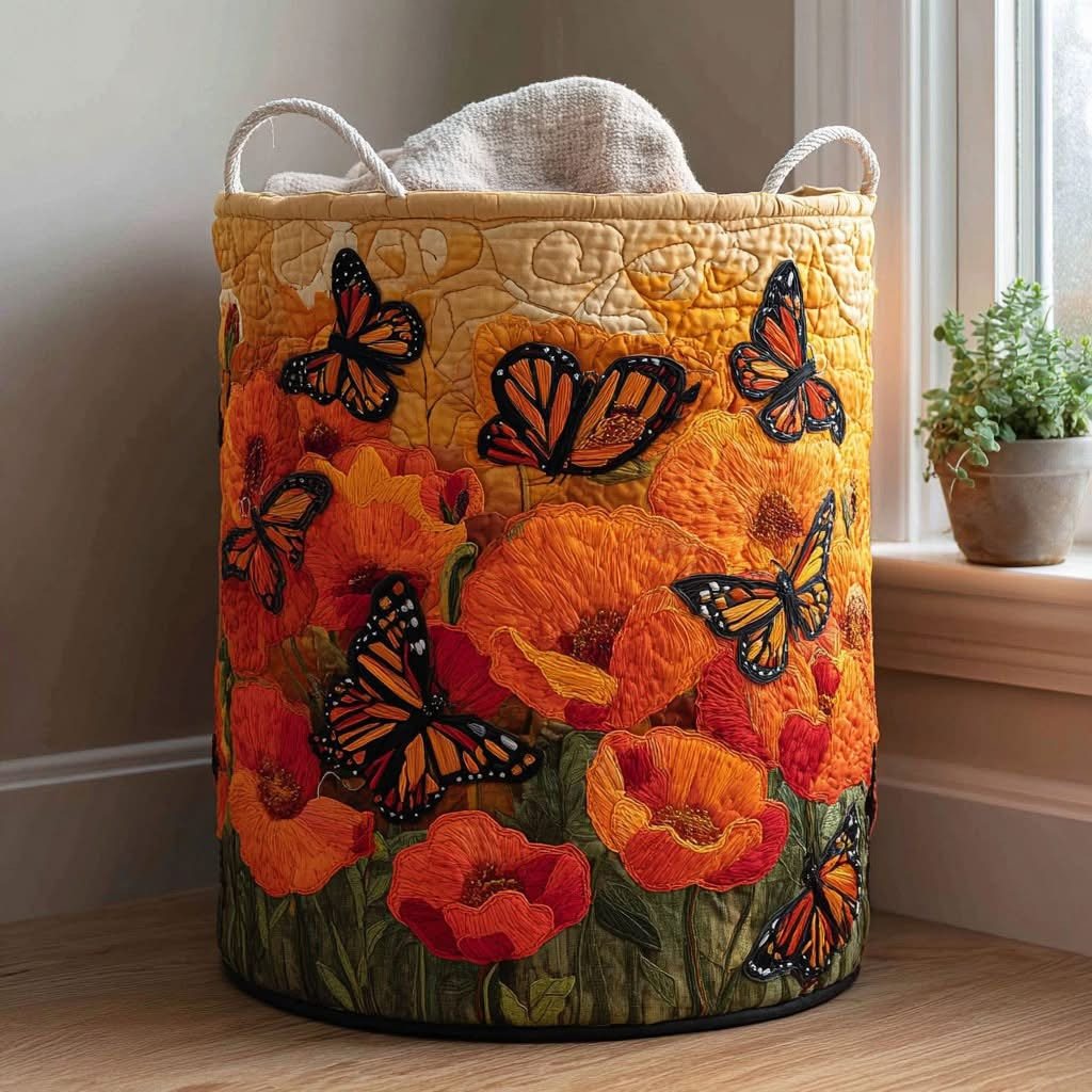 Butterfly Bloom Quilted Laundry Basket Storage Bin For Laundry Useful Housewarming Gifts