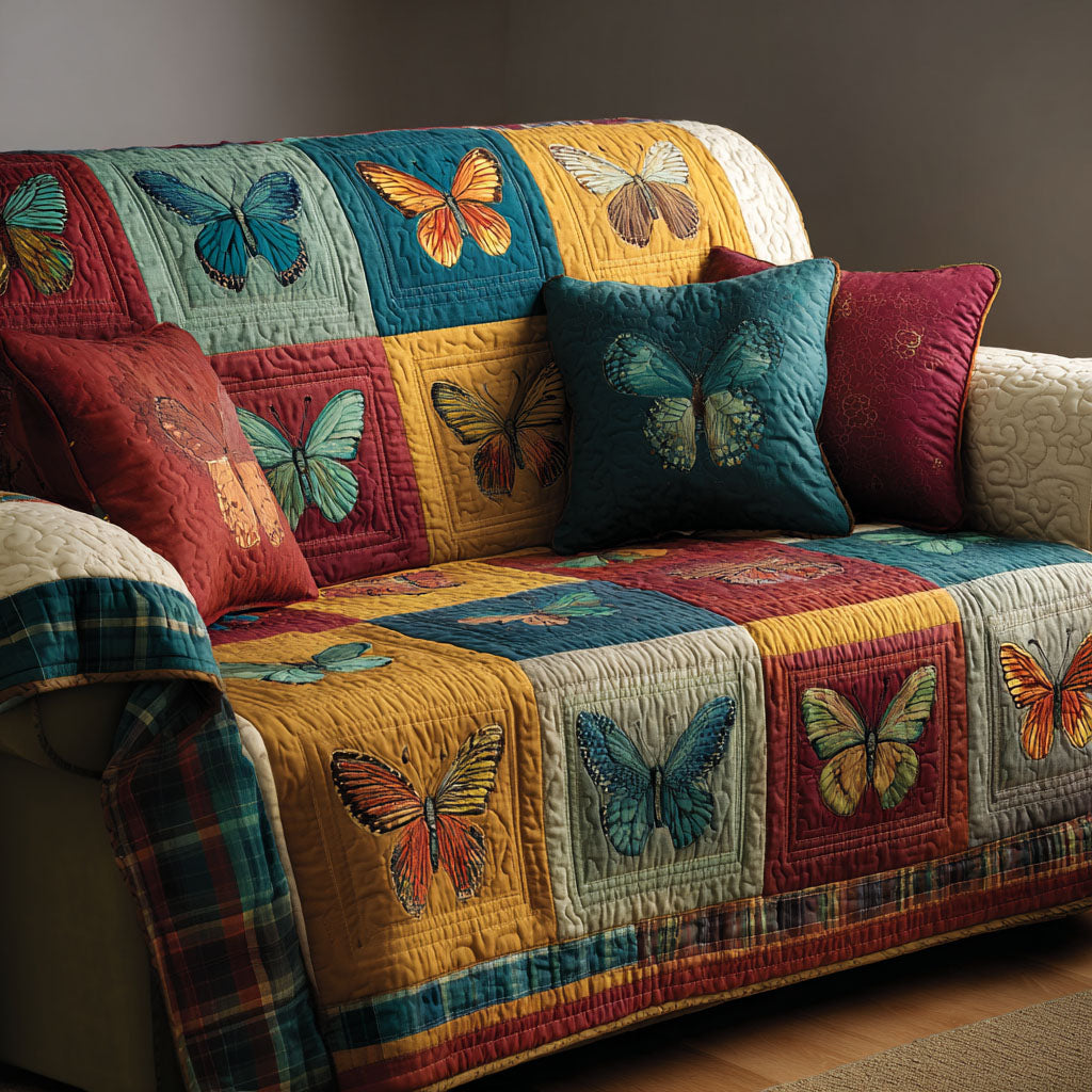 Butterfly Patchwork Quilted Sofa Cover Sofa Cover For Couch Butterfly Christmas Gifts