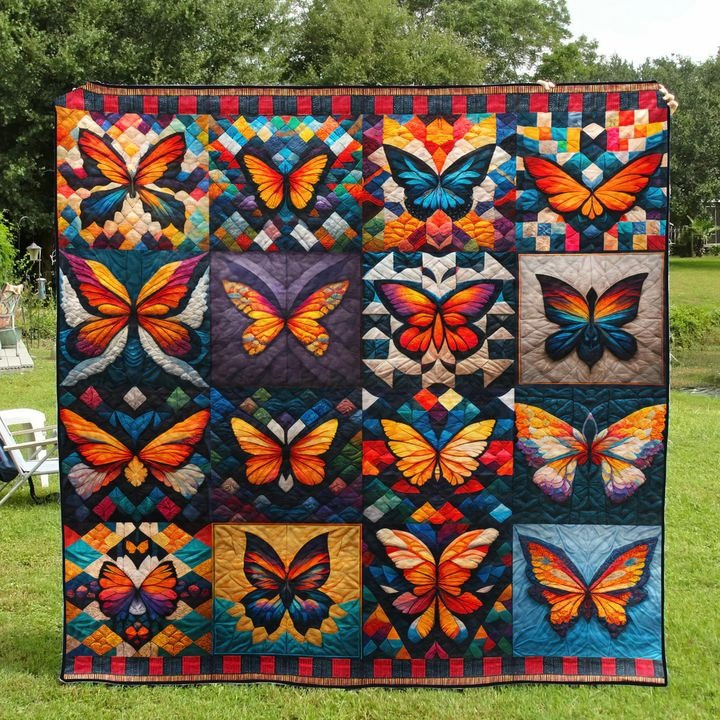 Butterfly Quilted Blanket Colorful Butterfly Patchwork Throw Blanket Gifts For Butterfly Lovers