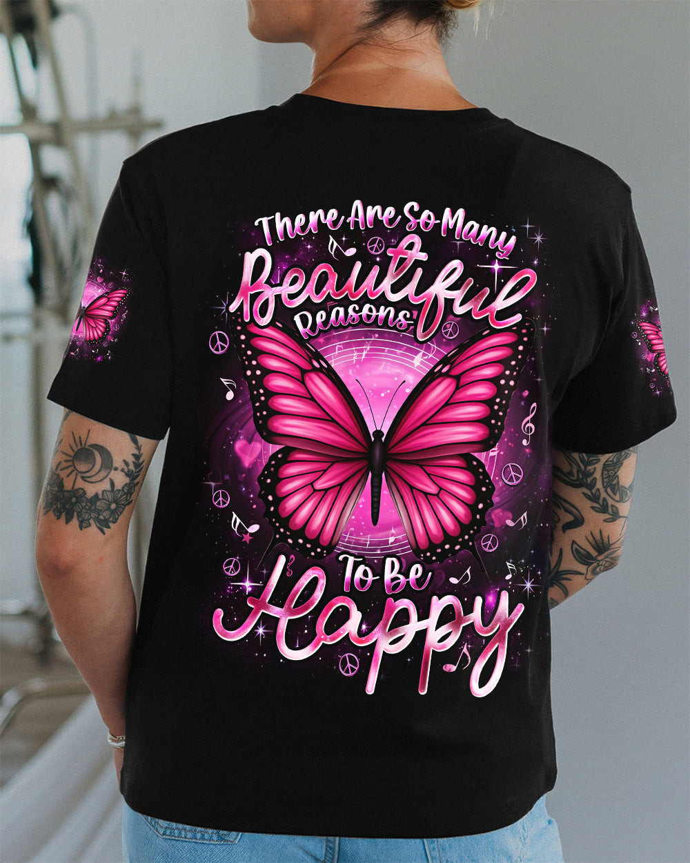 Butterfly There Are So Many Beautiful Reasons To Be Happy V-Neck T-Shirt Gift For Best Tie