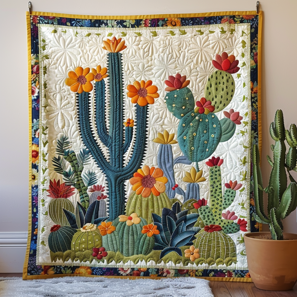 Cactus Blooming Quilted Blanket Aesthetic Room Decor Best Mother's Day Gifts For Wife