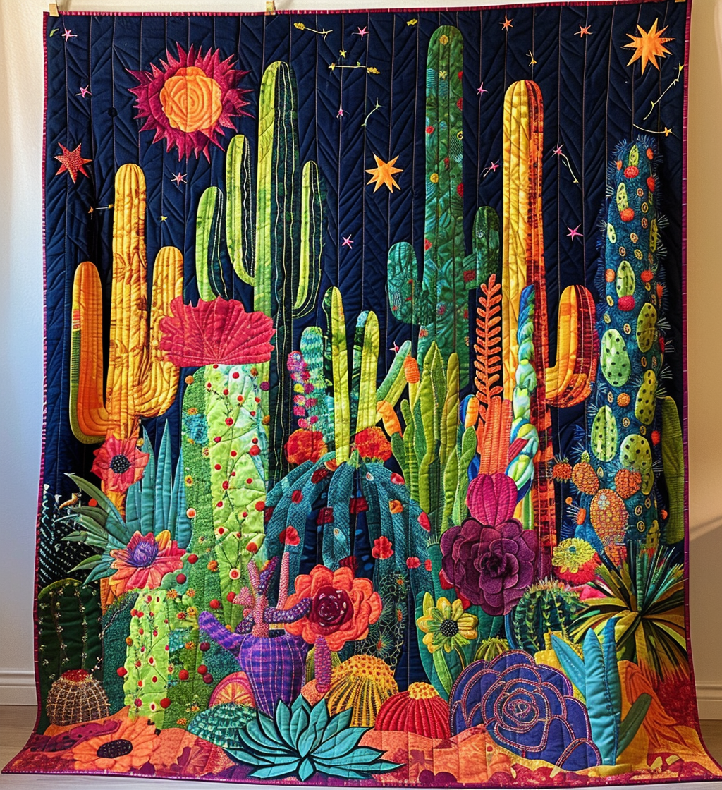 Cactus Delight Quilted Blanket Bed Decor Mother's Day Gifts For Girlfriend